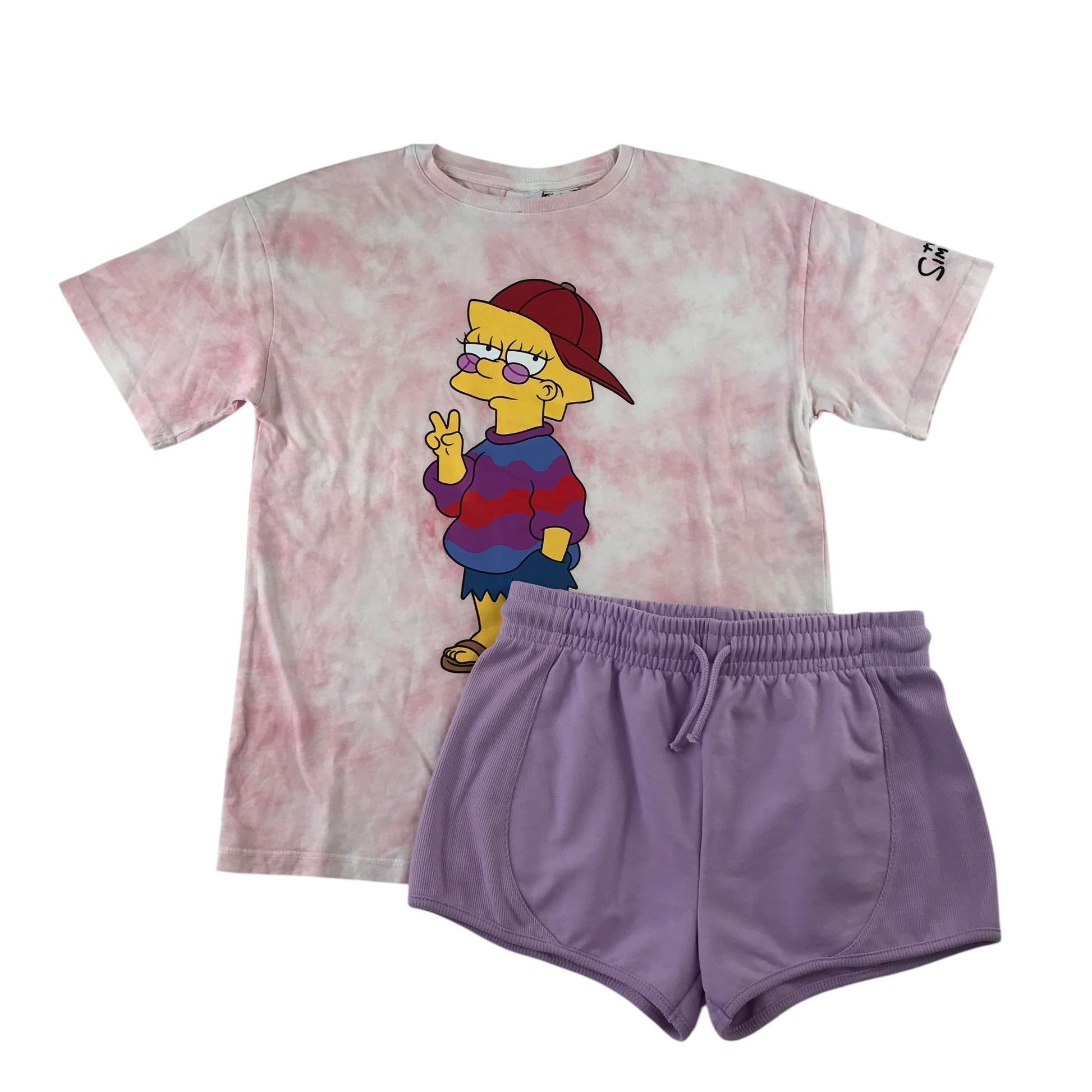Zara and Primark summer bundle 9-10 years pink Lisa Simpson oversized t-shirt and lilac shorts cotton
