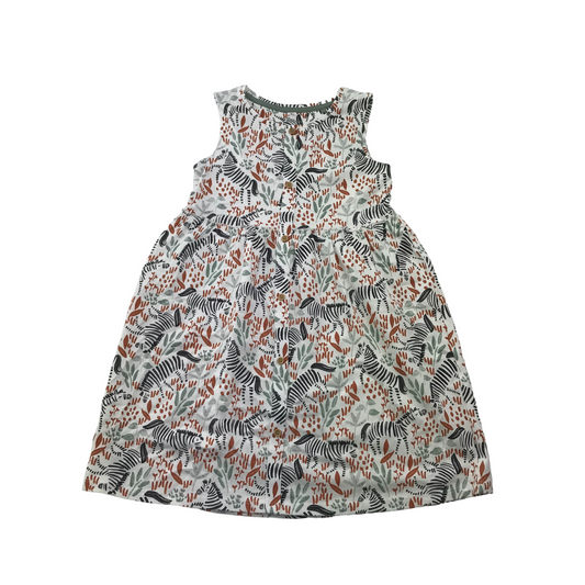 Tu White Floral Zebra Cotton Dress Age 6