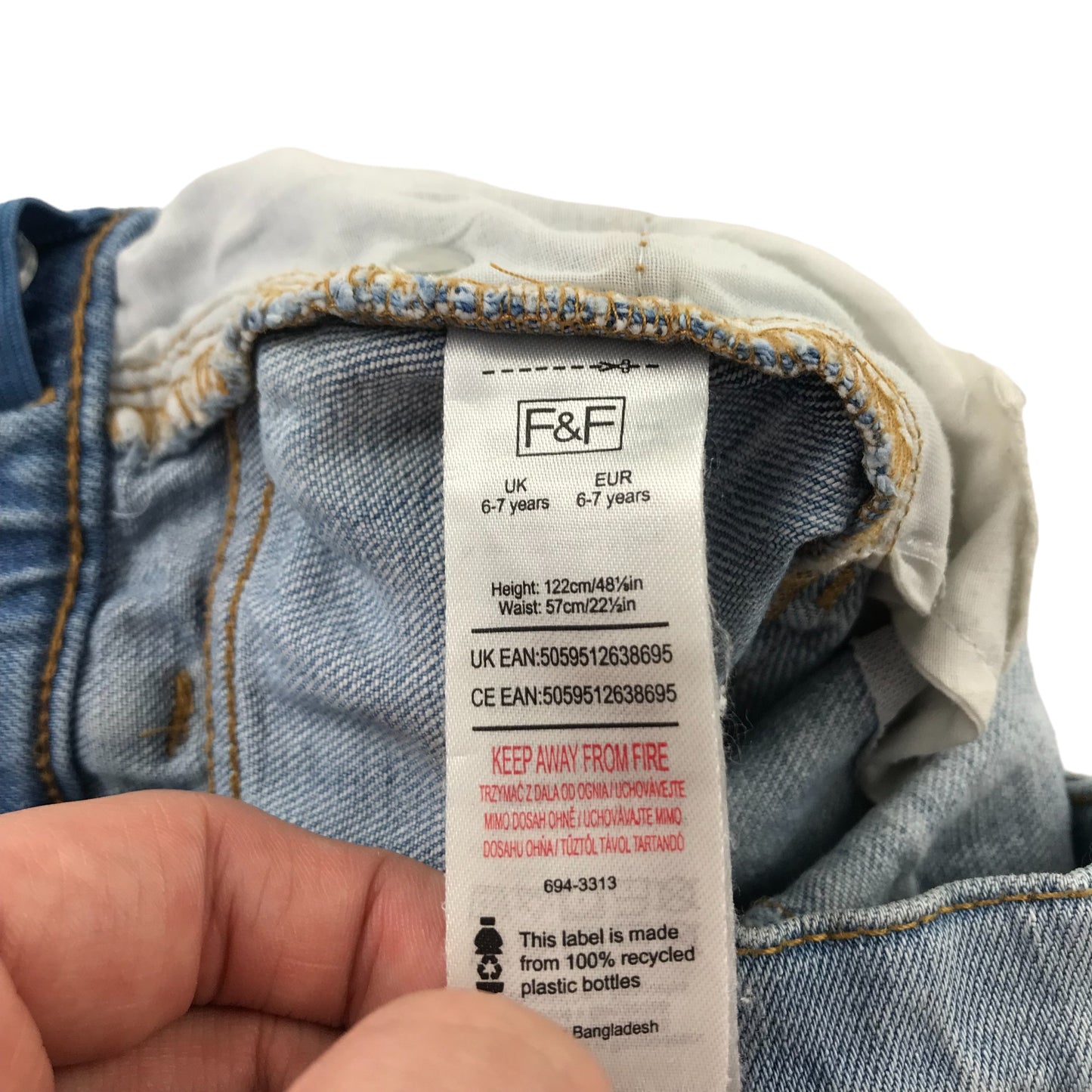 F&F shorts 6-7 years light blue denim worn effect stretchy