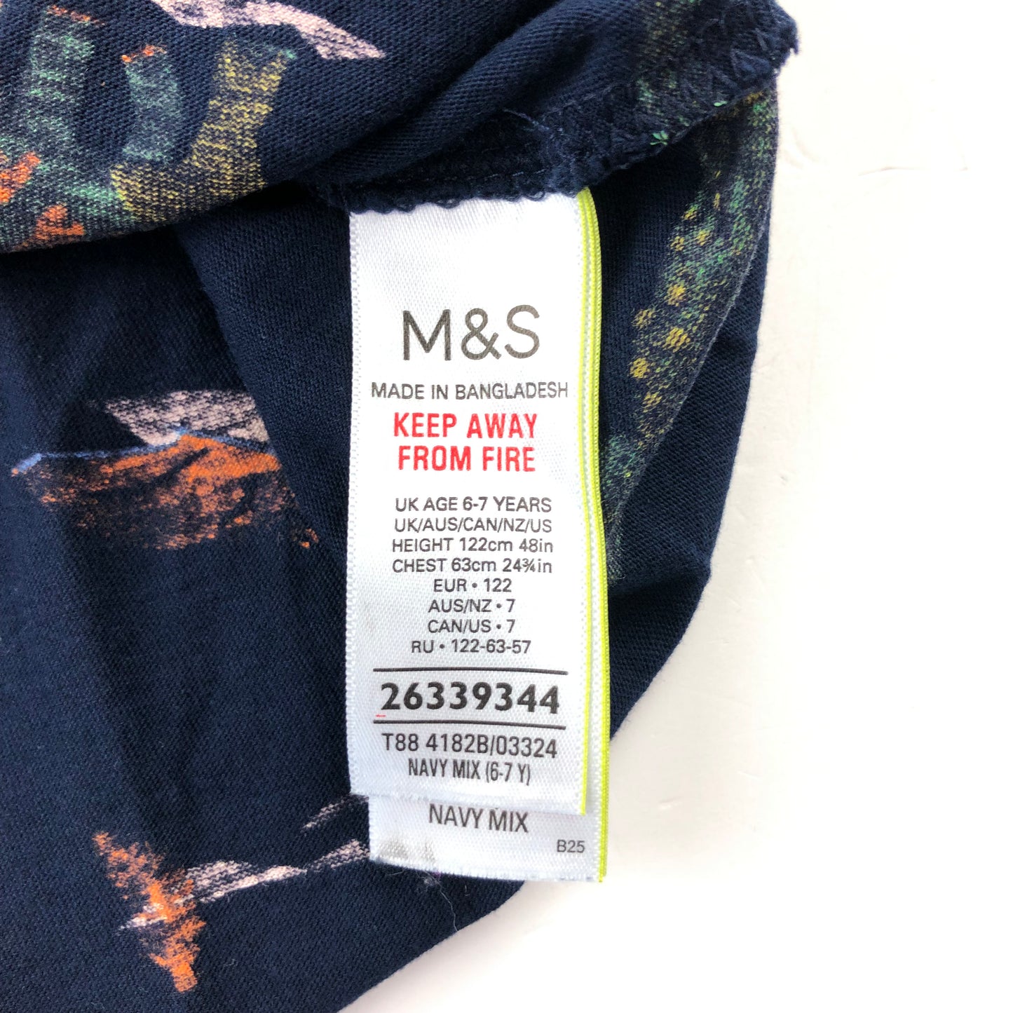 M&S T-Shirt 6-7 Years Navy Dinosaur Graphic Print