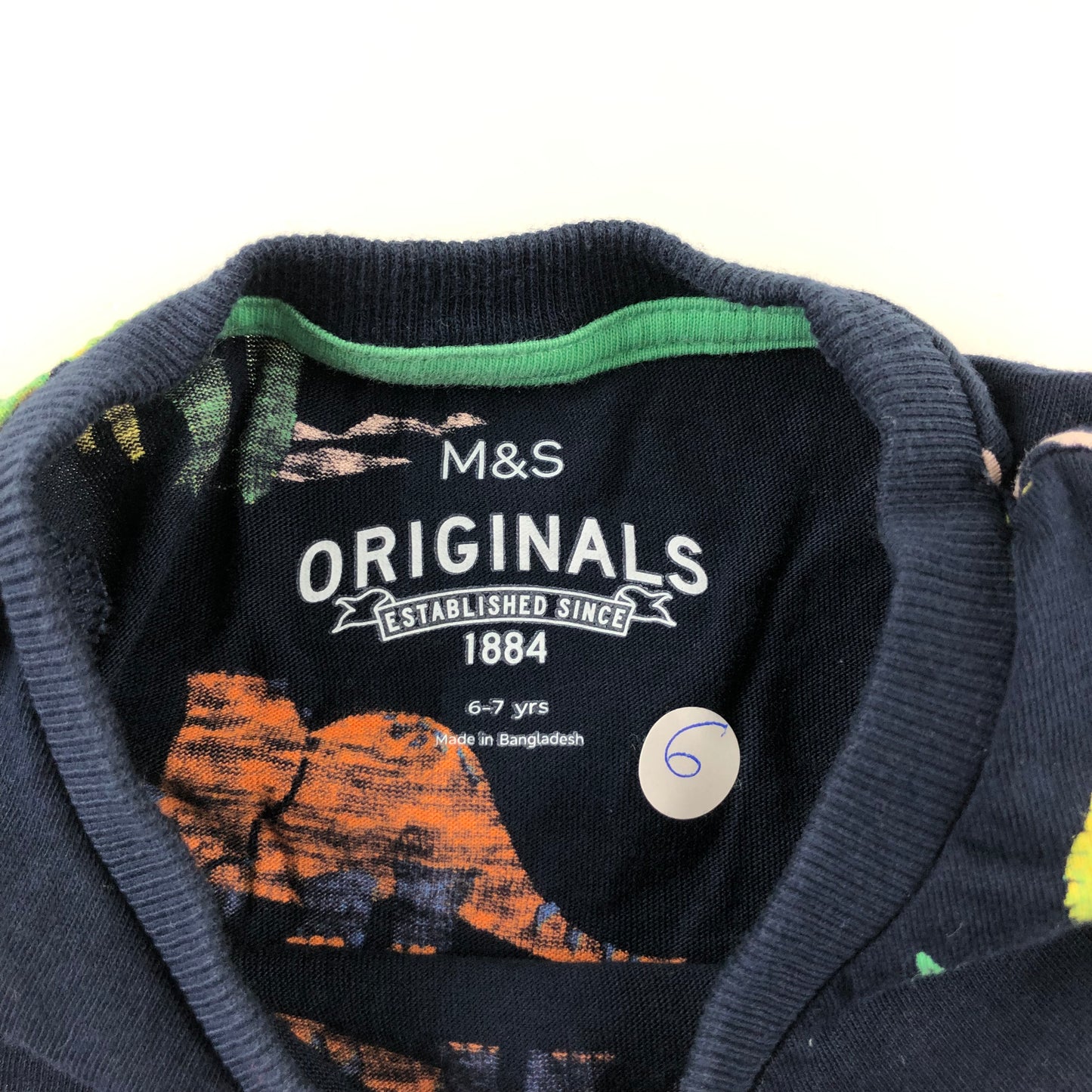 M&S T-Shirt 6-7 Years Navy Dinosaur Graphic Print