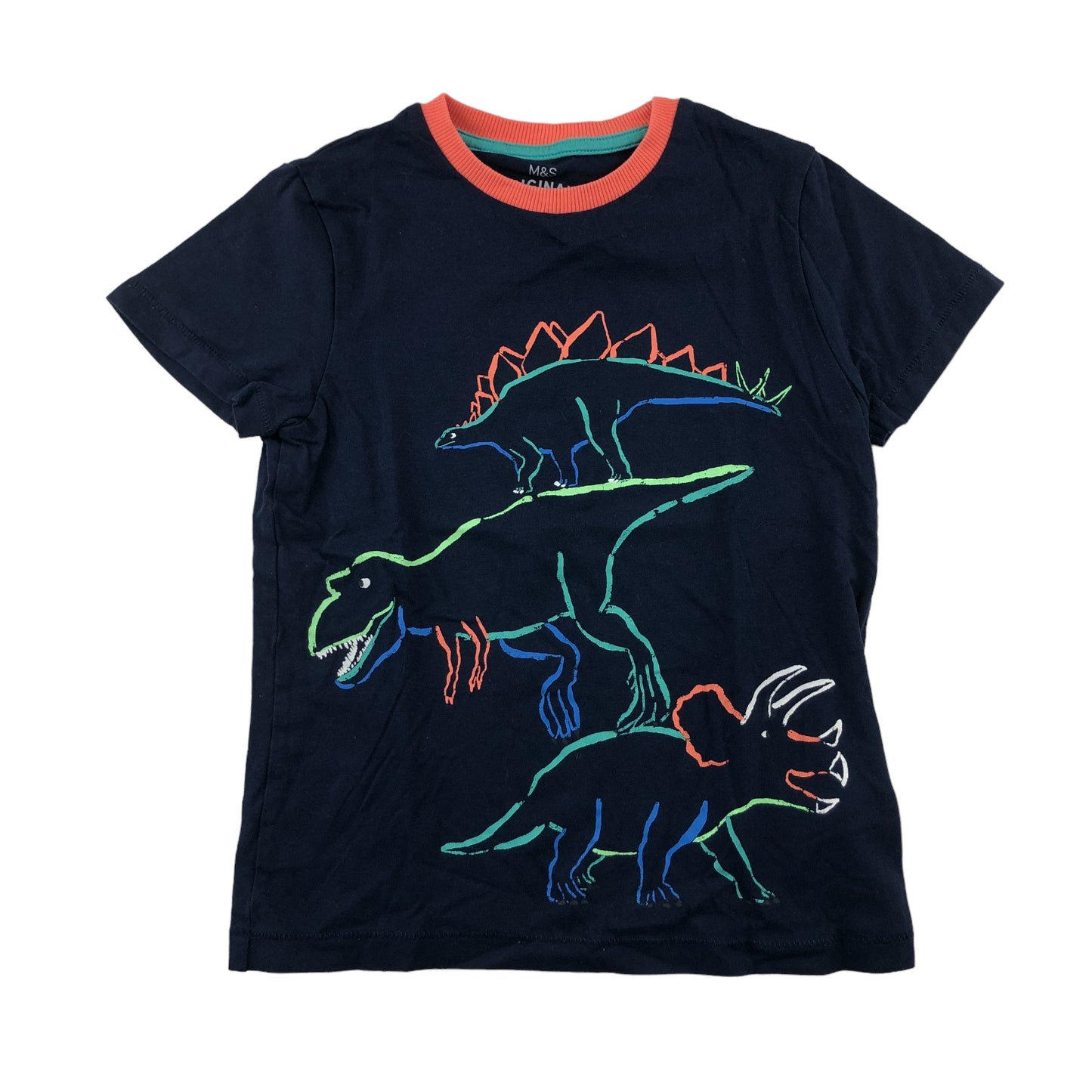 M&S T-Shirt 6-7 Years Navy Dinosaur Neon Graphic Tee