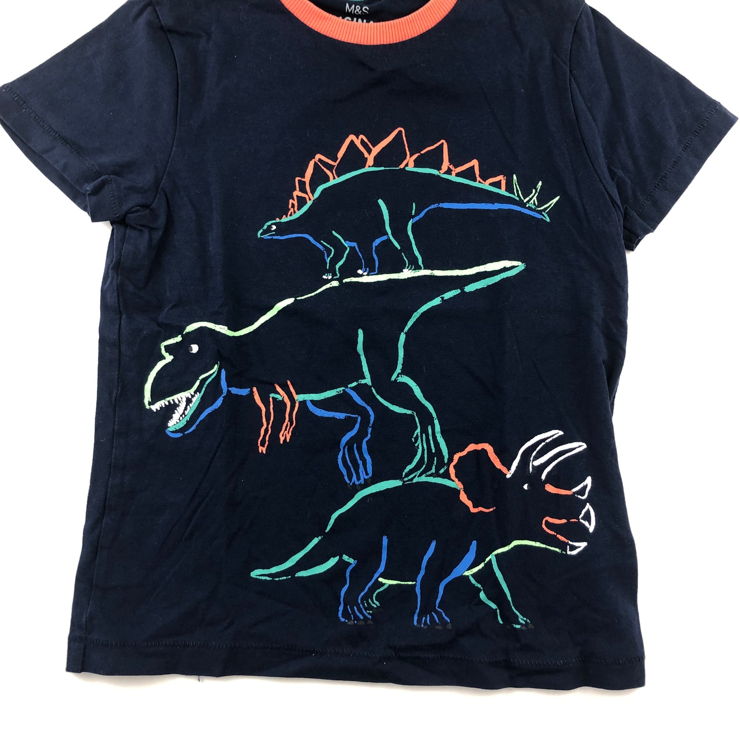 M&S T-Shirt 6-7 Years Navy Dinosaur Neon Graphic Tee