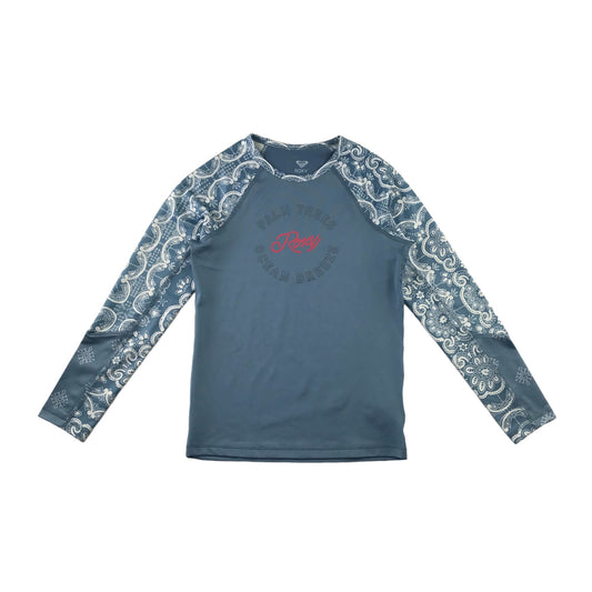 Roxy swim top 12 years blue long sleeve print text and graphic designs