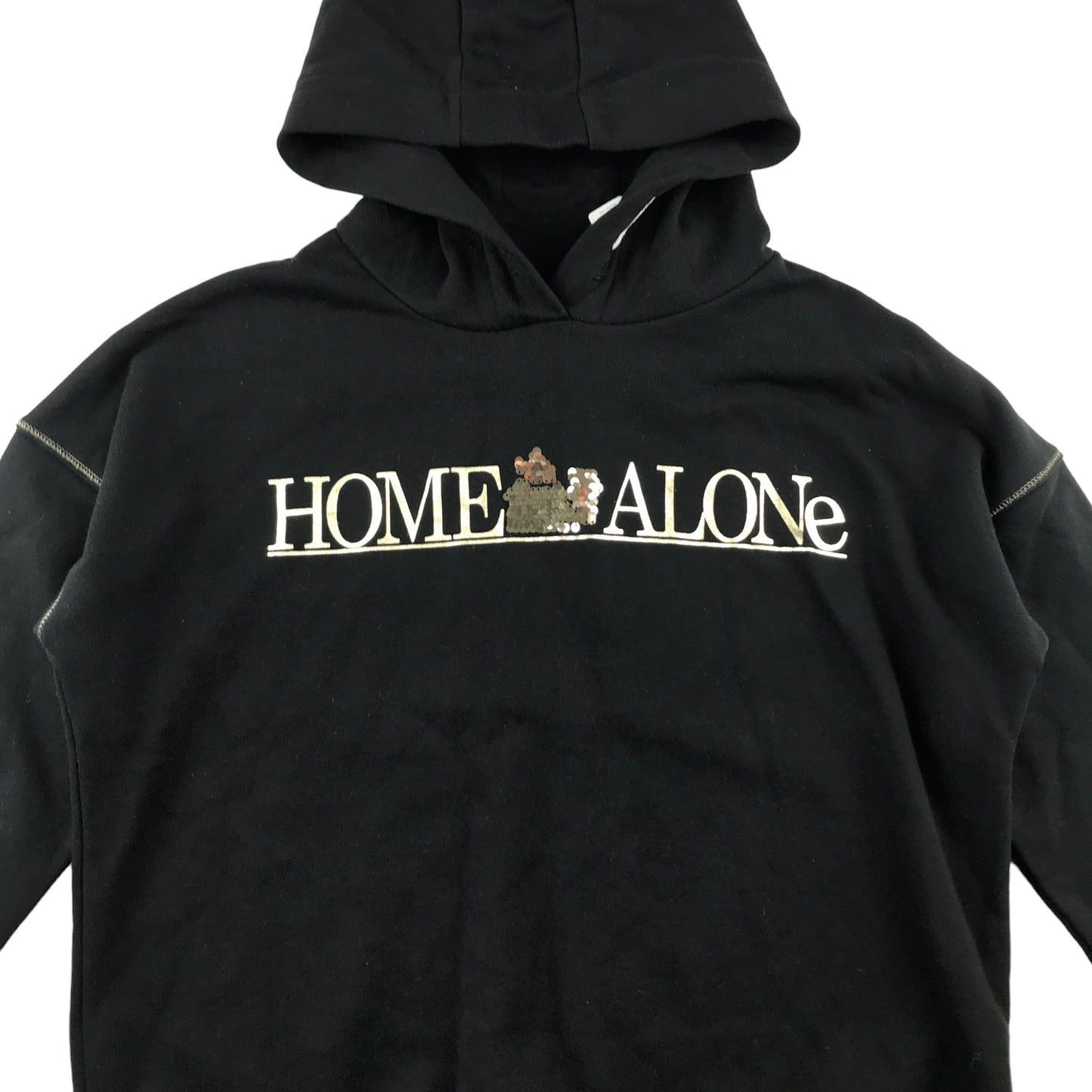 M&S hoodie 13-14 years black Home Alone movie theme print and sequins