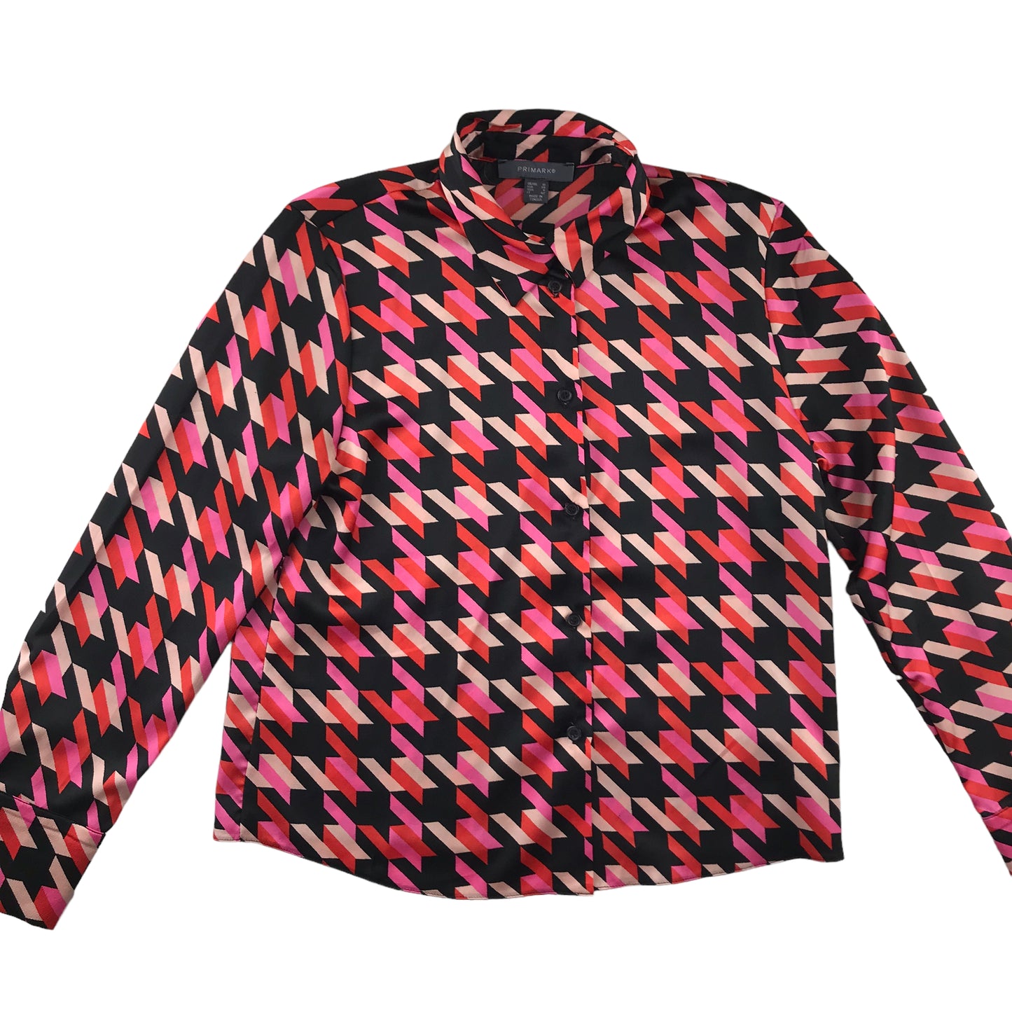 Primark blouse womens size UK 10 pink red and black graphic printed long sleeve button up