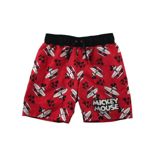 Disney Mickey Mouse Swim Trunks 6-7 years red and black surfing Mickey print pattern