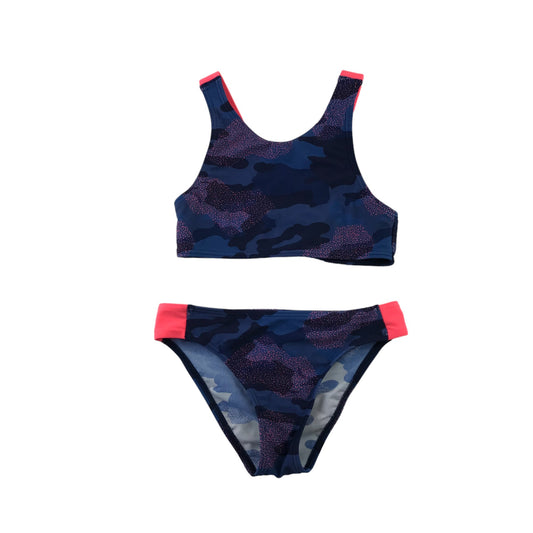 M&S Swimsuit 7-8 years navy and neon red 2-piece swim costume