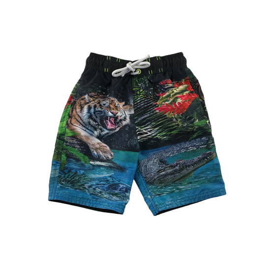 M&S swim trunks 4-5 years blue tiger jungle print shorts