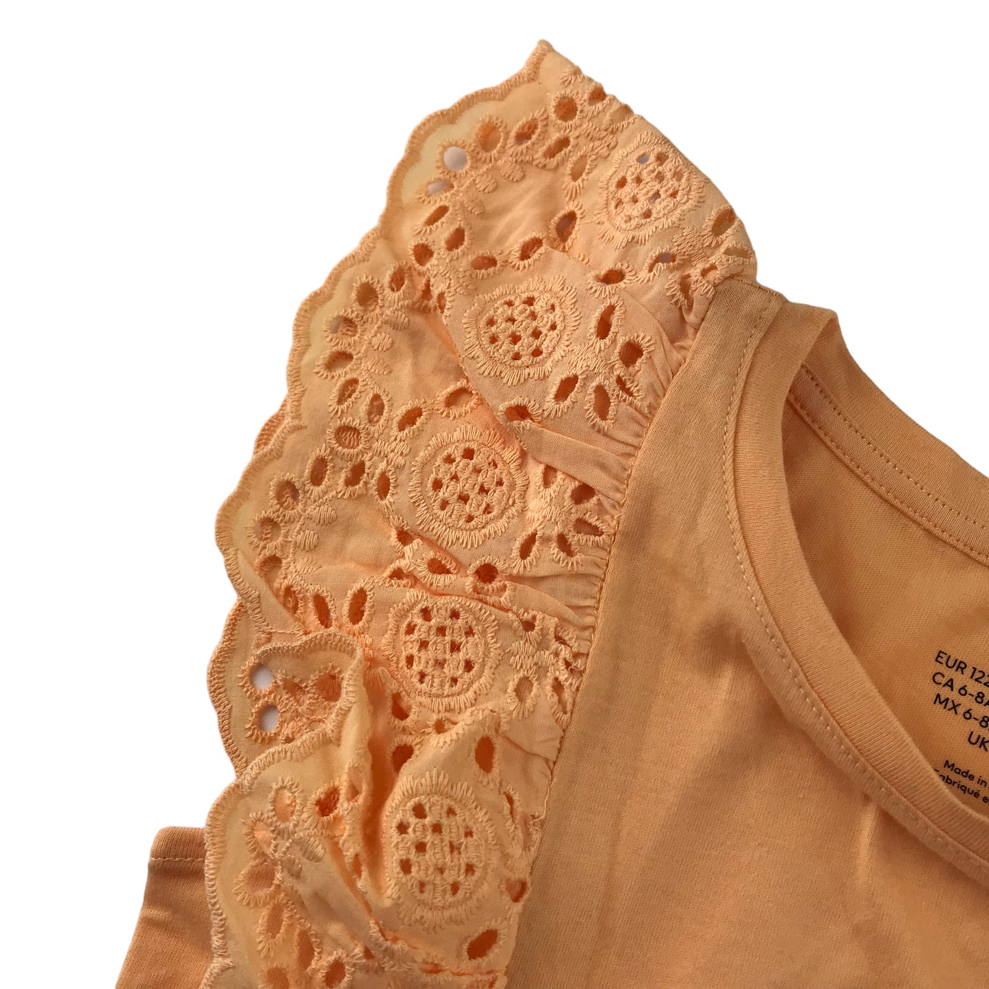 H&M top 6-8 years peachy orange lace style sleeveless butterfly frills cotton