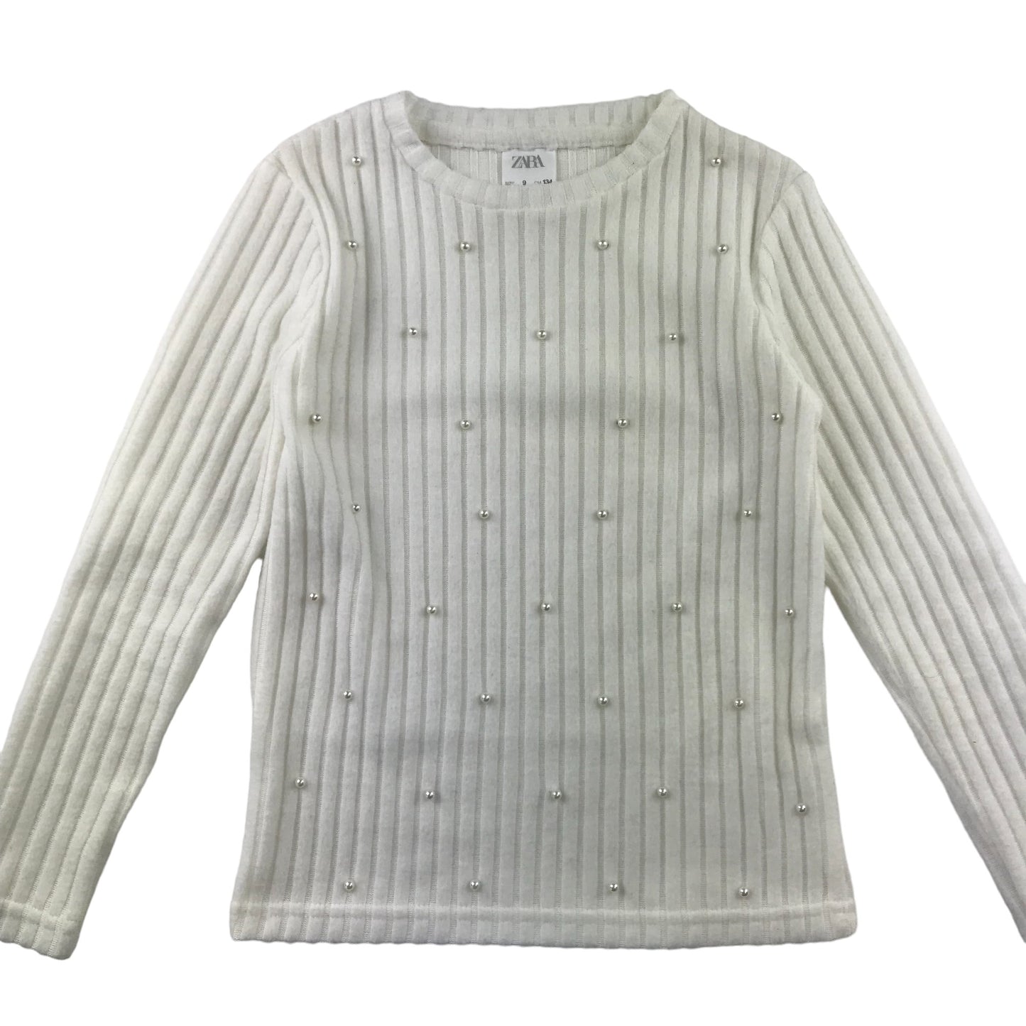 Zara t-shirt 9 years white long sleeve with faux pearls