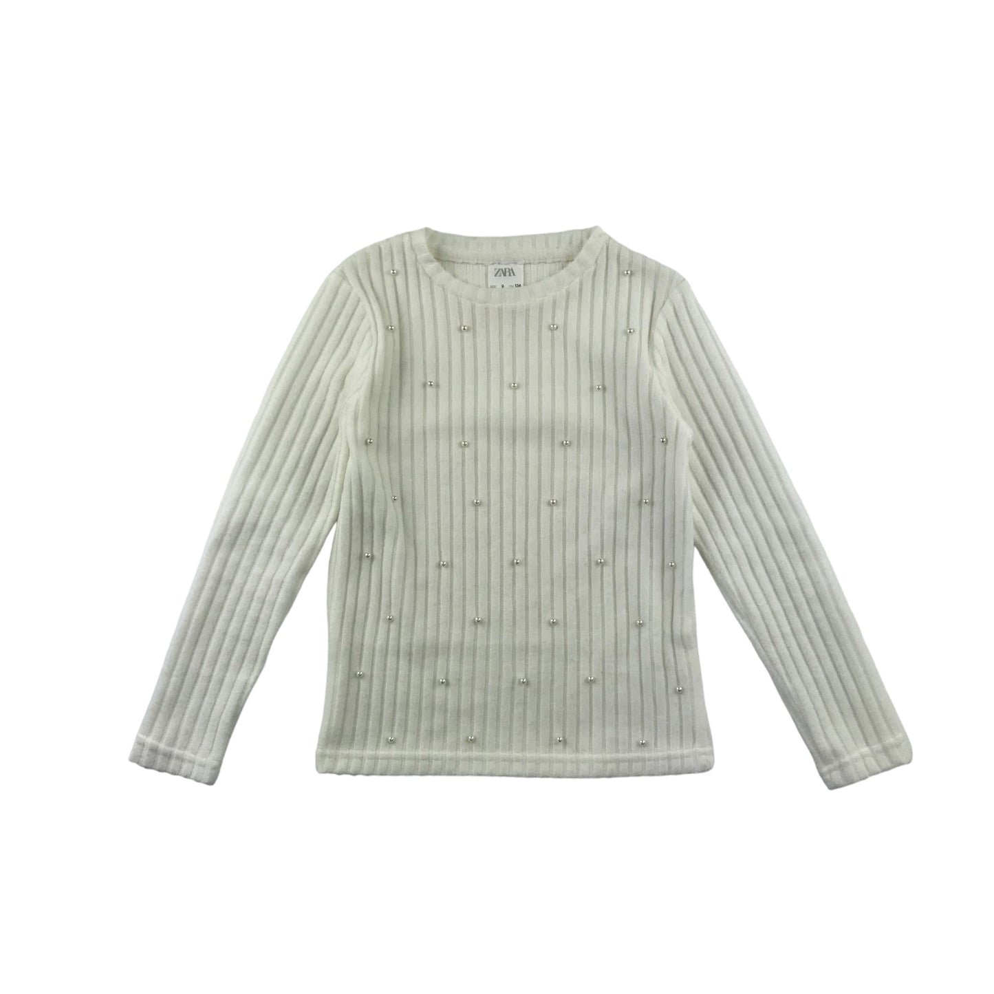 Zara t-shirt 9 years white long sleeve with faux pearls