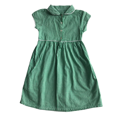 Green gingham with buttons school summer dress
