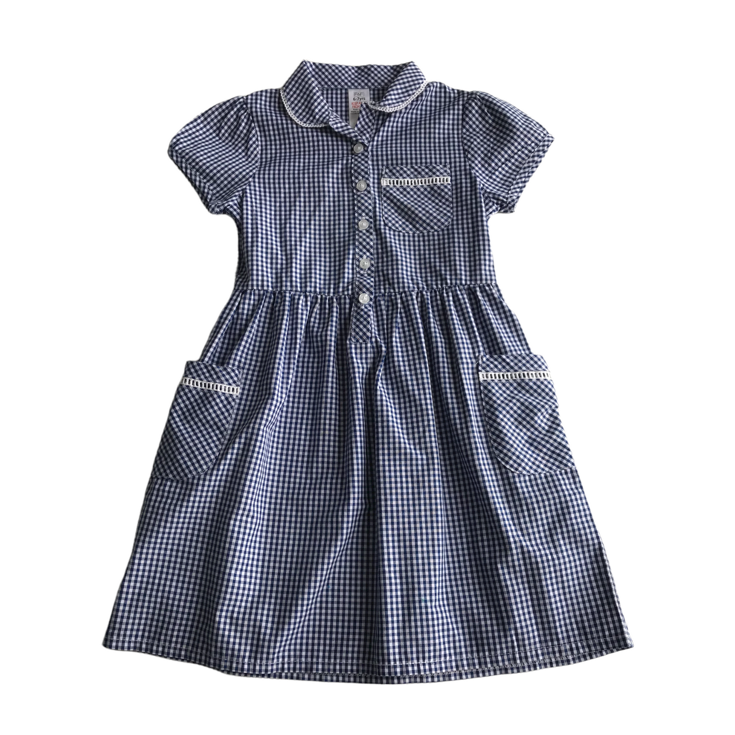 School Summer Gingham Dress with Buttons