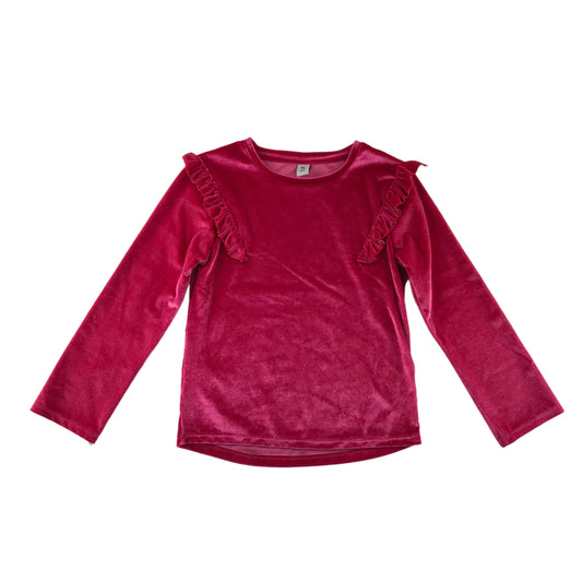 Tu blouse 6-7 years bright pink velvet long sleeve with frill details