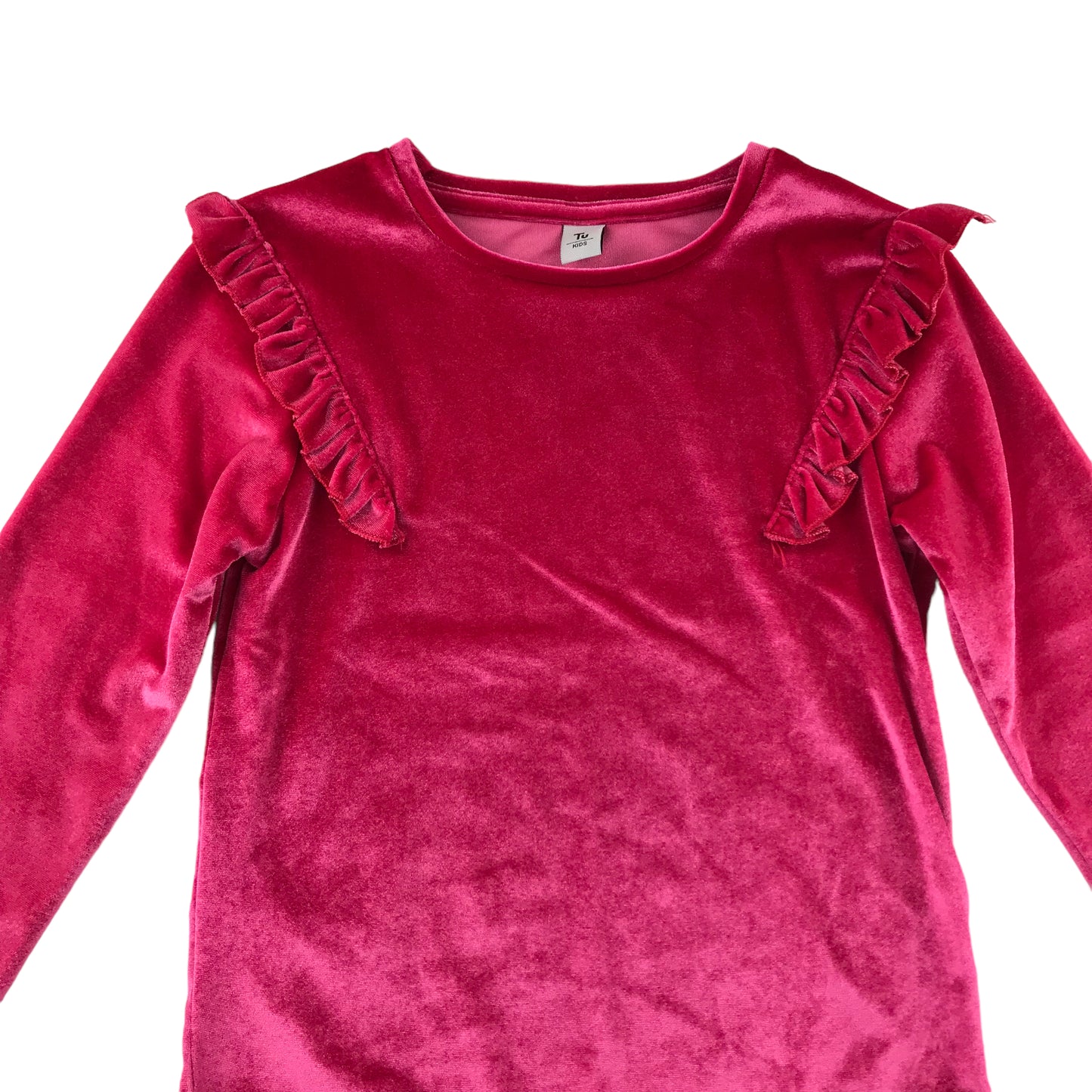 Tu blouse 6-7 years bright pink velvet long sleeve with frill details