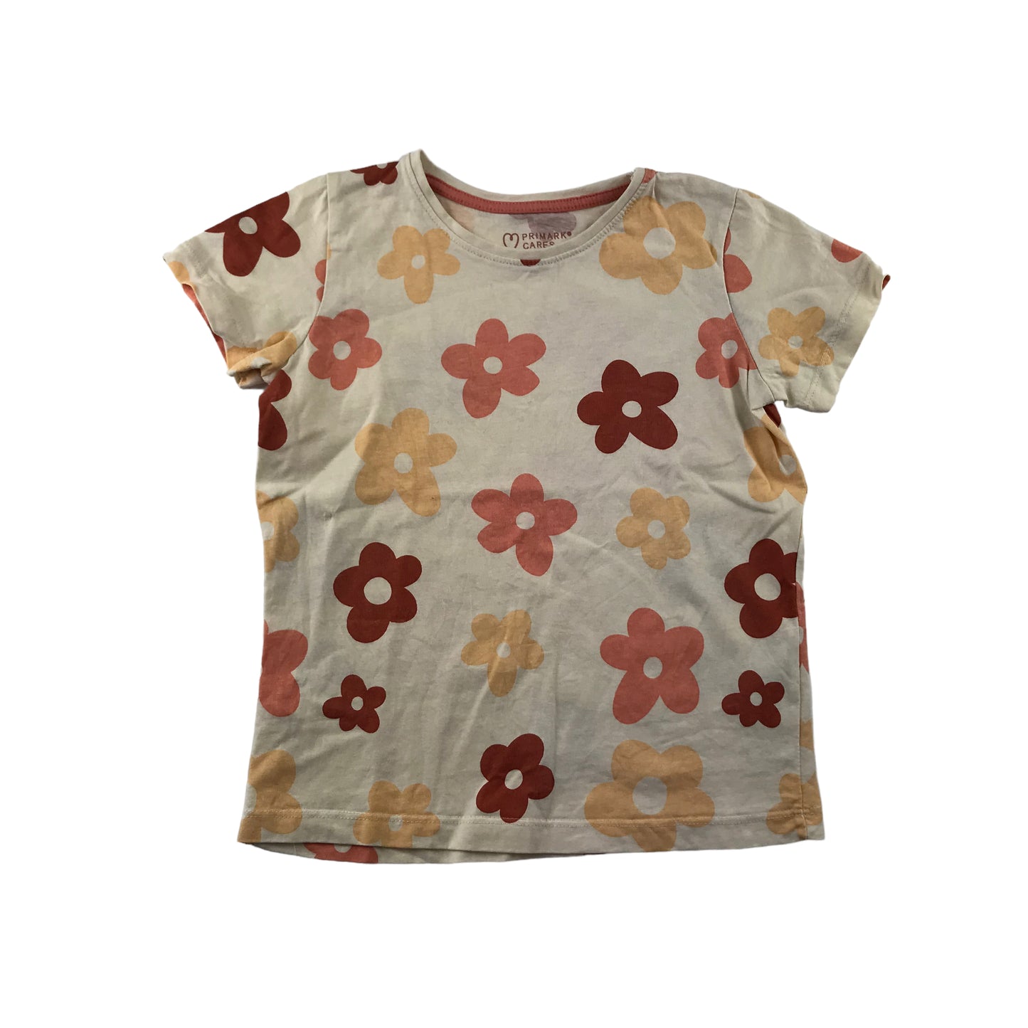 Primark t-shirt 7-8 years peachy orange floral print short sleeve cotton