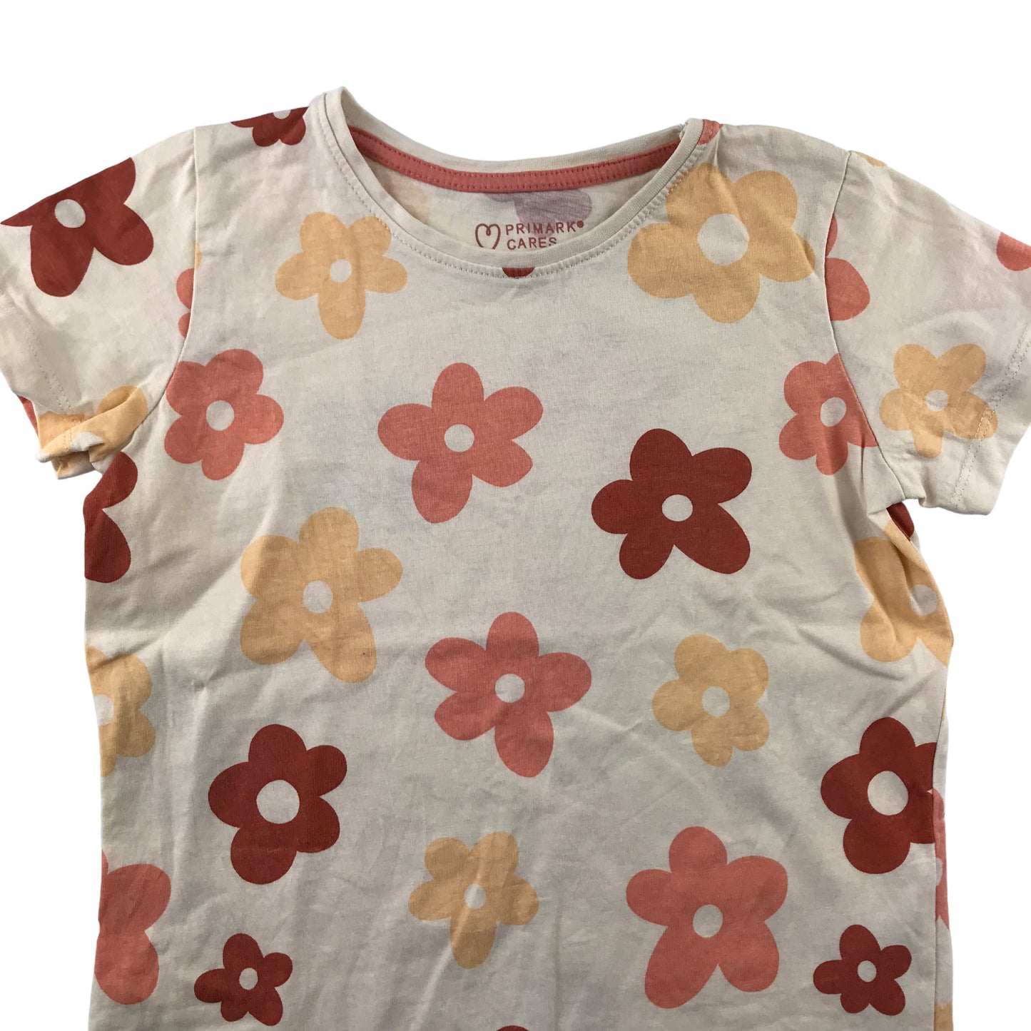 Primark t-shirt 7-8 years peachy orange floral print short sleeve cotton