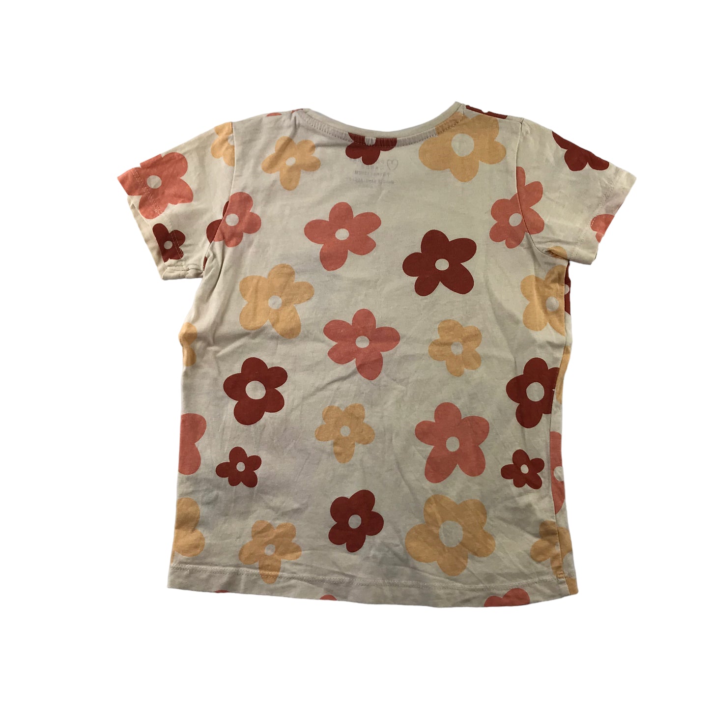 Primark t-shirt 7-8 years peachy orange floral print short sleeve cotton