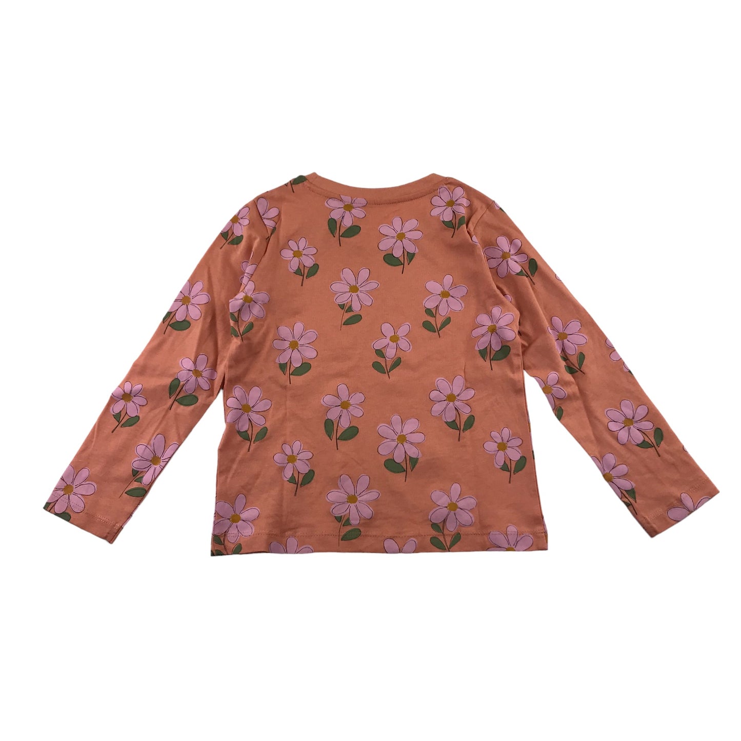 Primark t-shirt 5-6 years peachy orange long sleeve floral pattern cotton