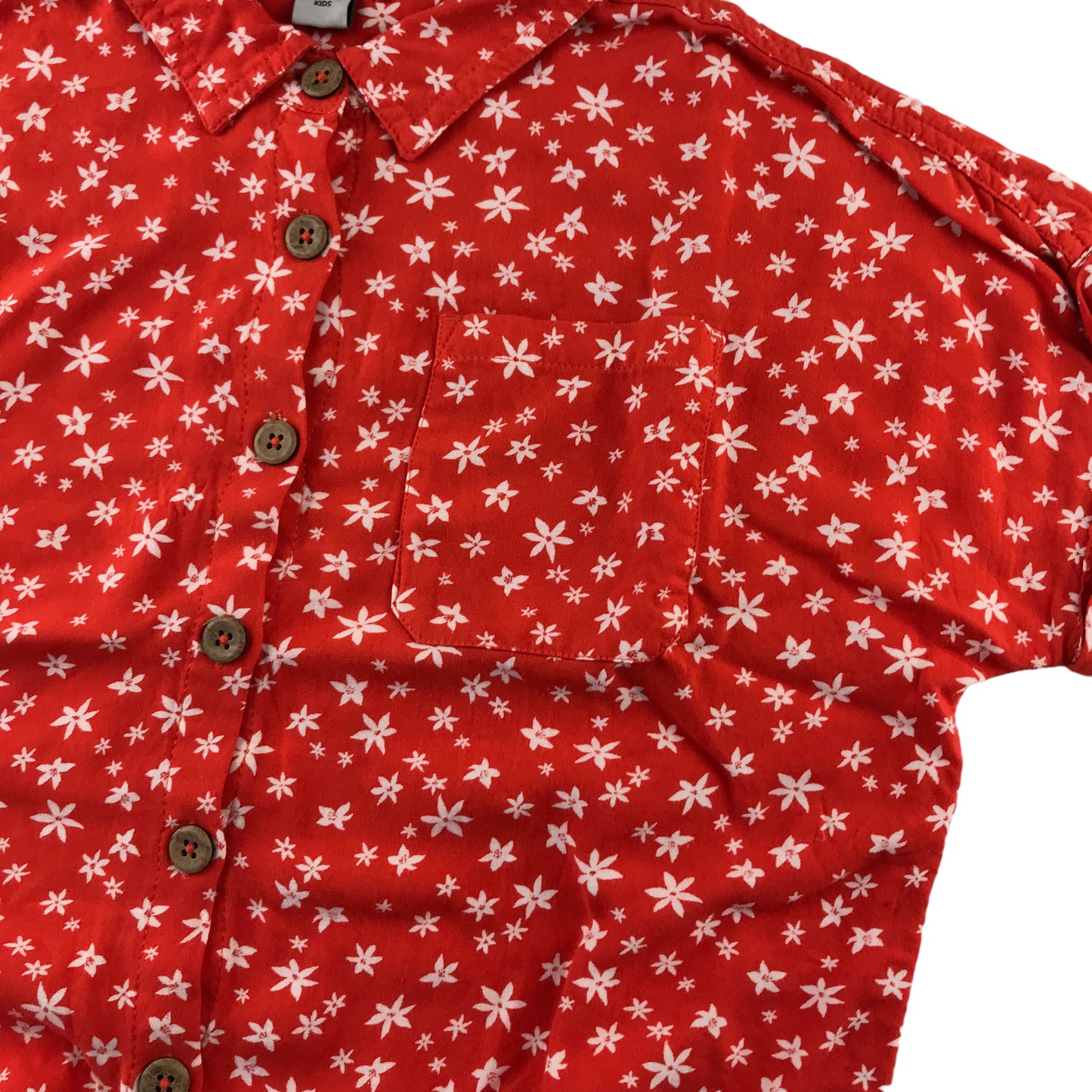 Tu blouse 11-12 years red floral slightly cropped short sleeve button up