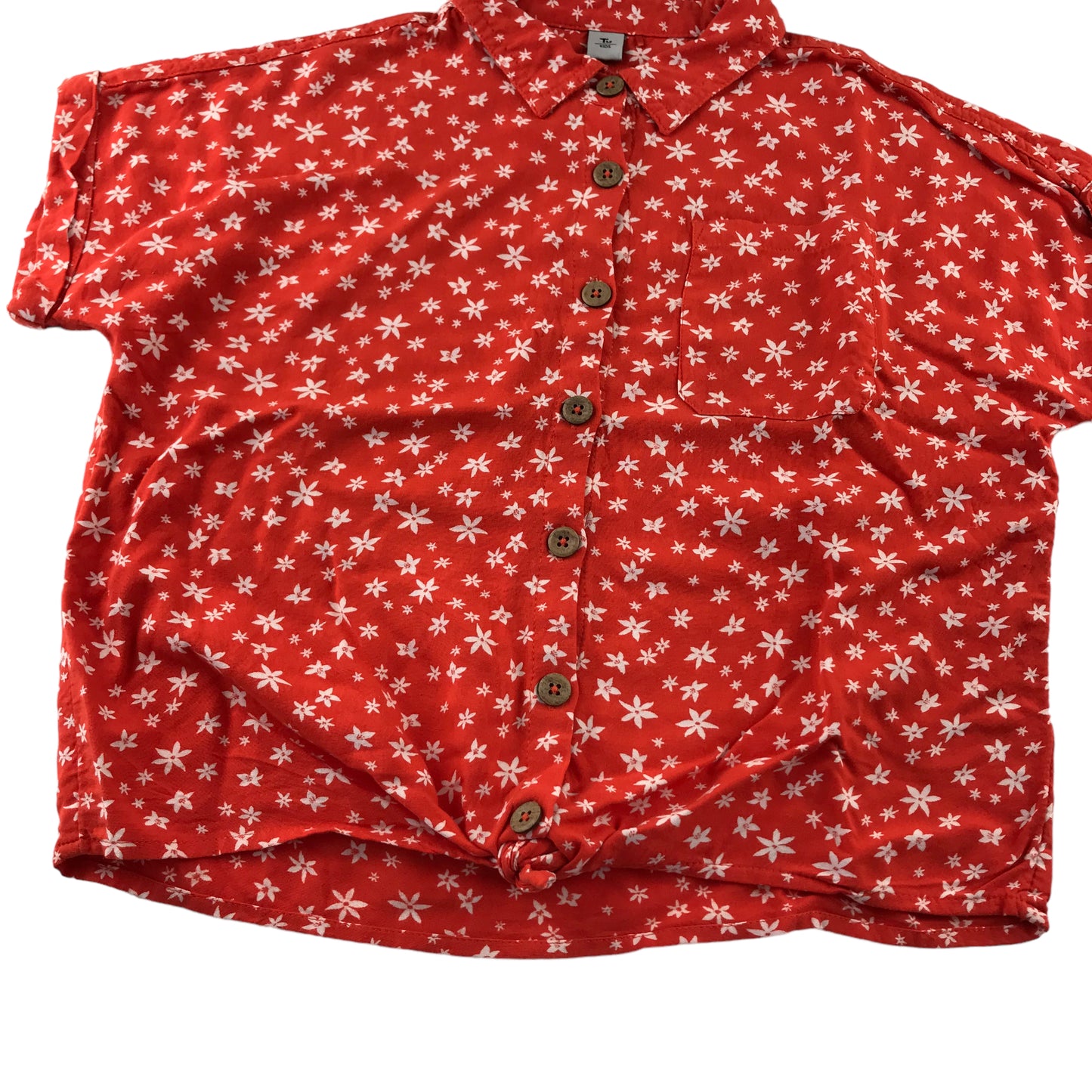 Tu blouse 11-12 years red floral slightly cropped short sleeve button up