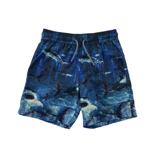M&S swim trunks 7-8 years blue sharks print shorts