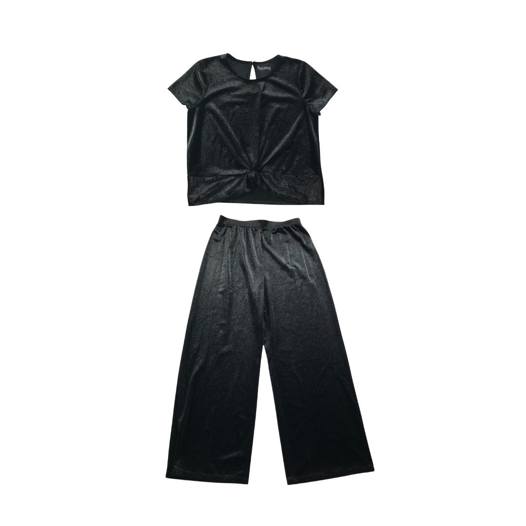 Nutmeg top and bottoms Set 11-12 Years Black Sparky velour top and wide leg trousers