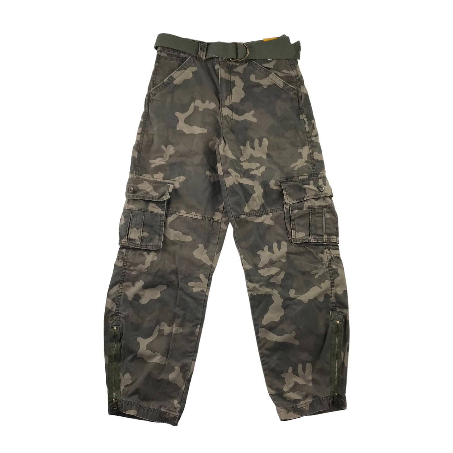 Matalan Cargo Trousers Age 11 Green Camo Trousers Belt Pockets Cotton