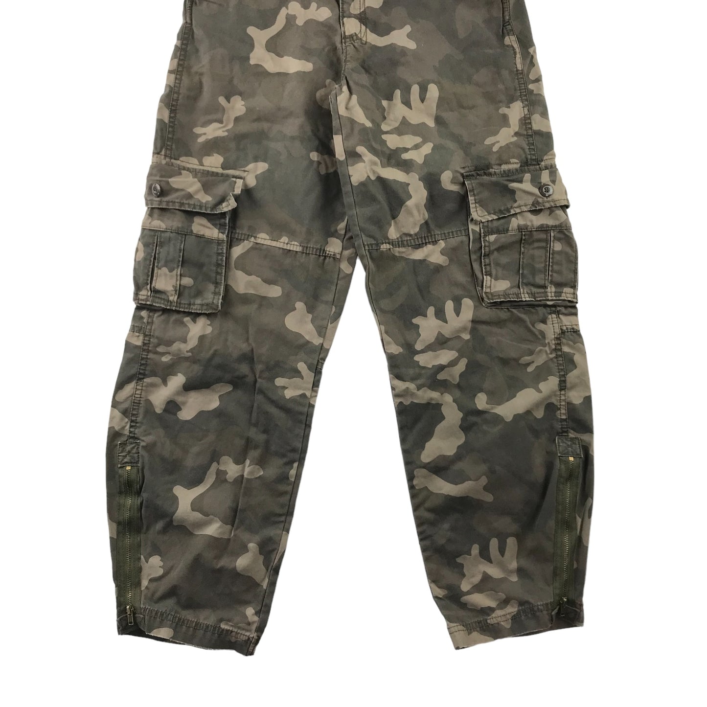 Matalan Cargo Trousers Age 11 Green Camo Trousers Belt Pockets Cotton