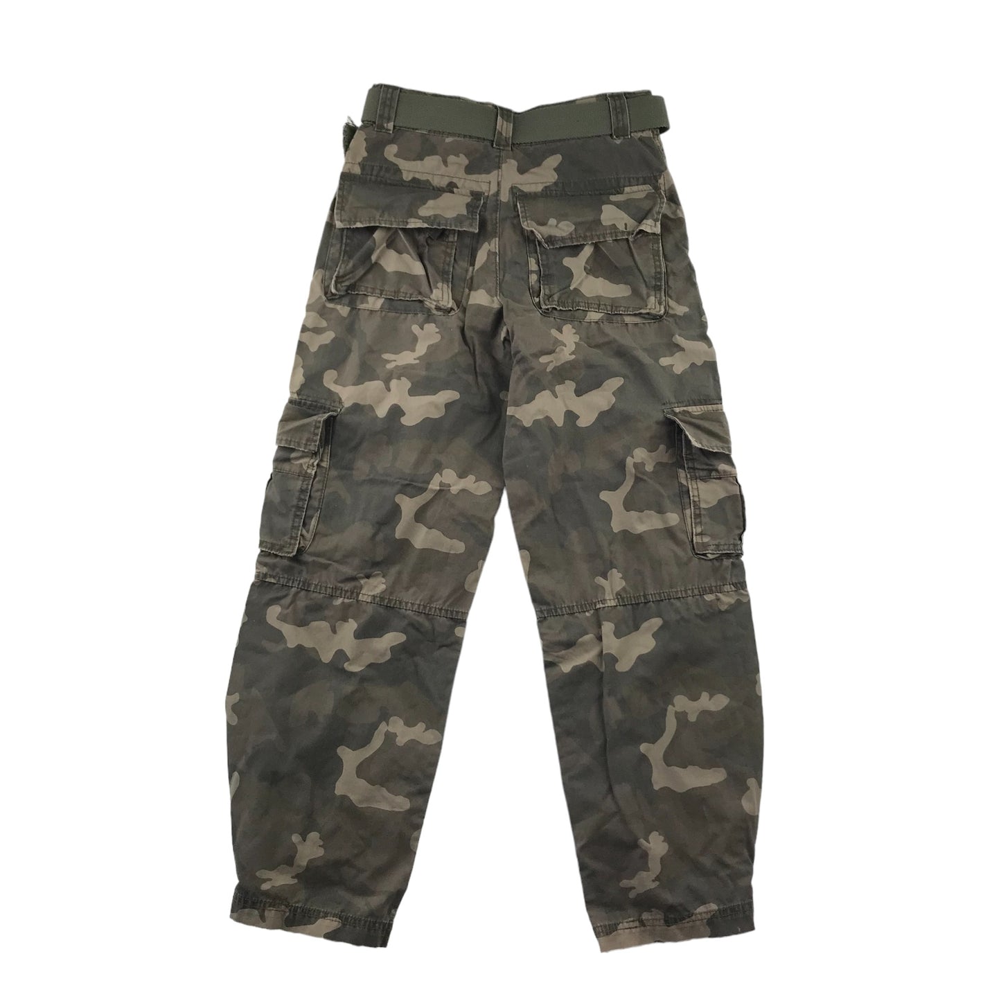 Matalan Cargo Trousers Age 11 Green Camo Trousers Belt Pockets Cotton