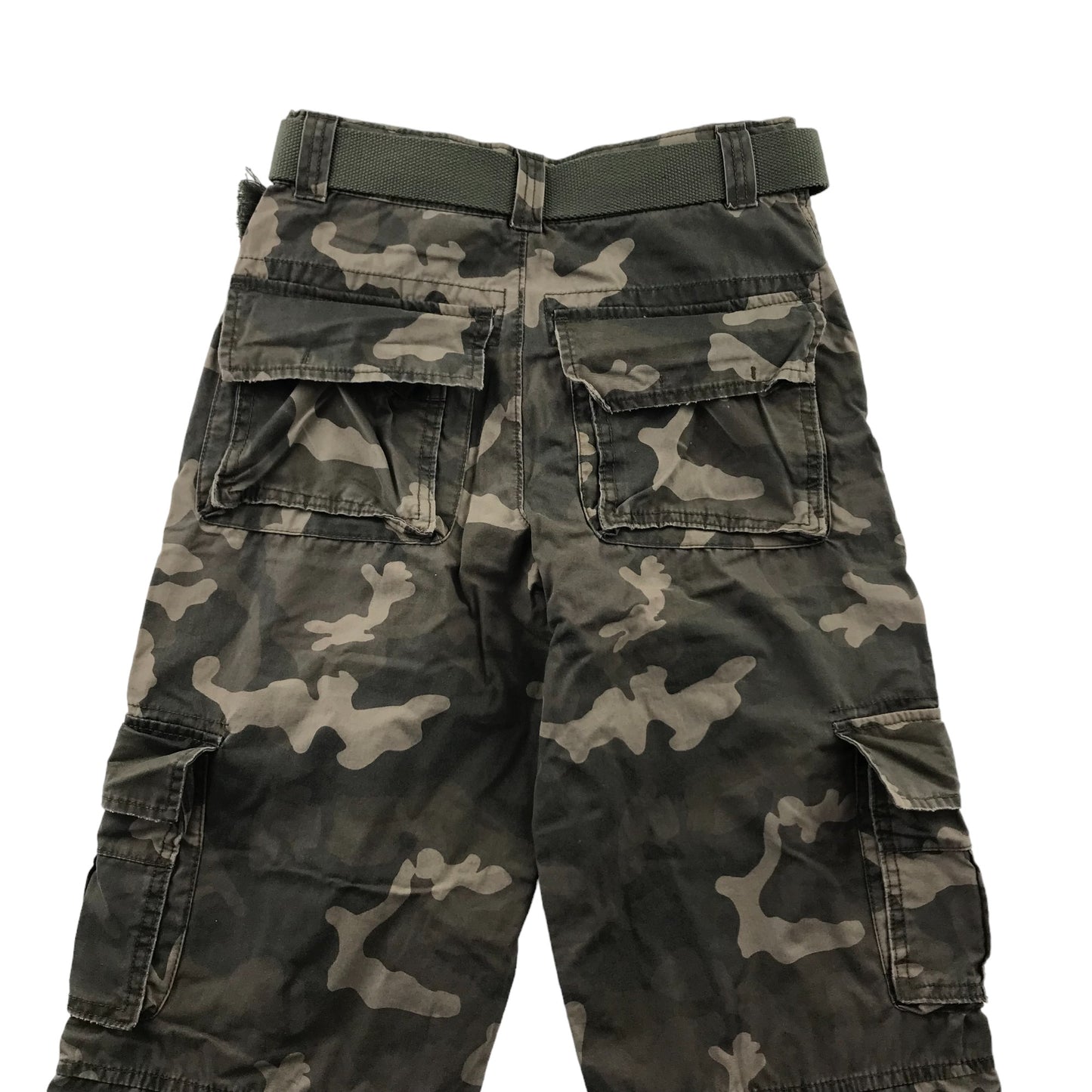 Matalan Cargo Trousers Age 11 Green Camo Trousers Belt Pockets Cotton