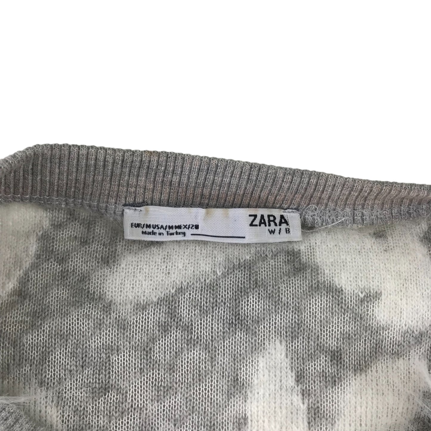 Zara jacket women size M grey and white faux fur knitted bomber