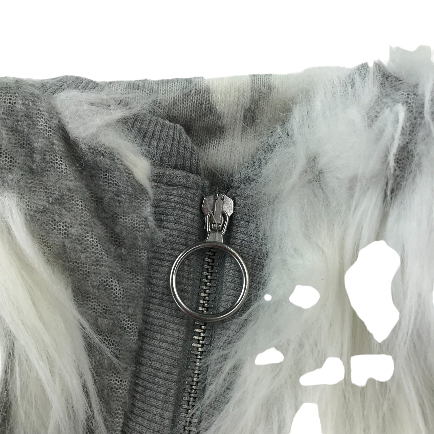 Zara jacket women size M grey and white faux fur knitted bomber