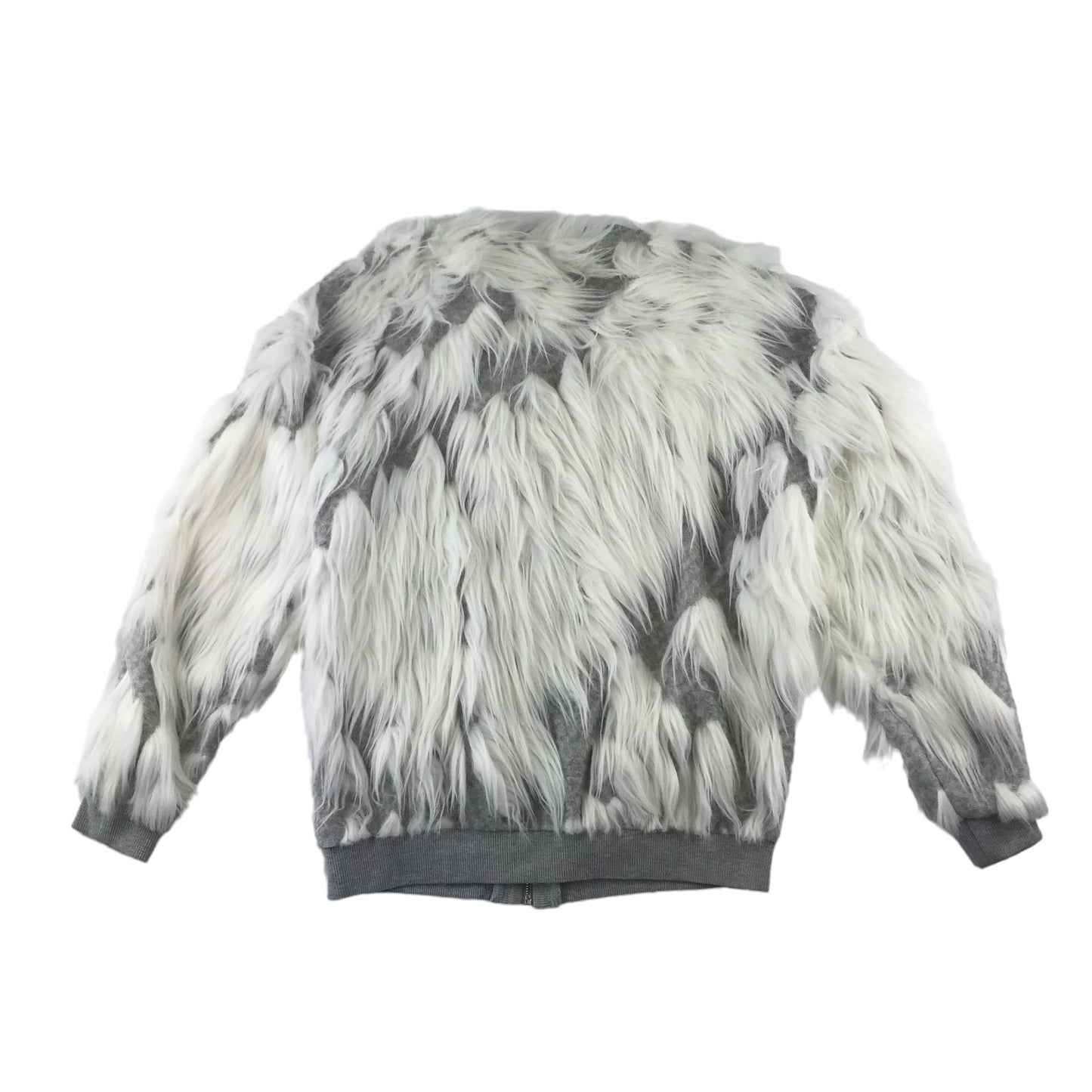 Zara jacket women size M grey and white faux fur knitted bomber