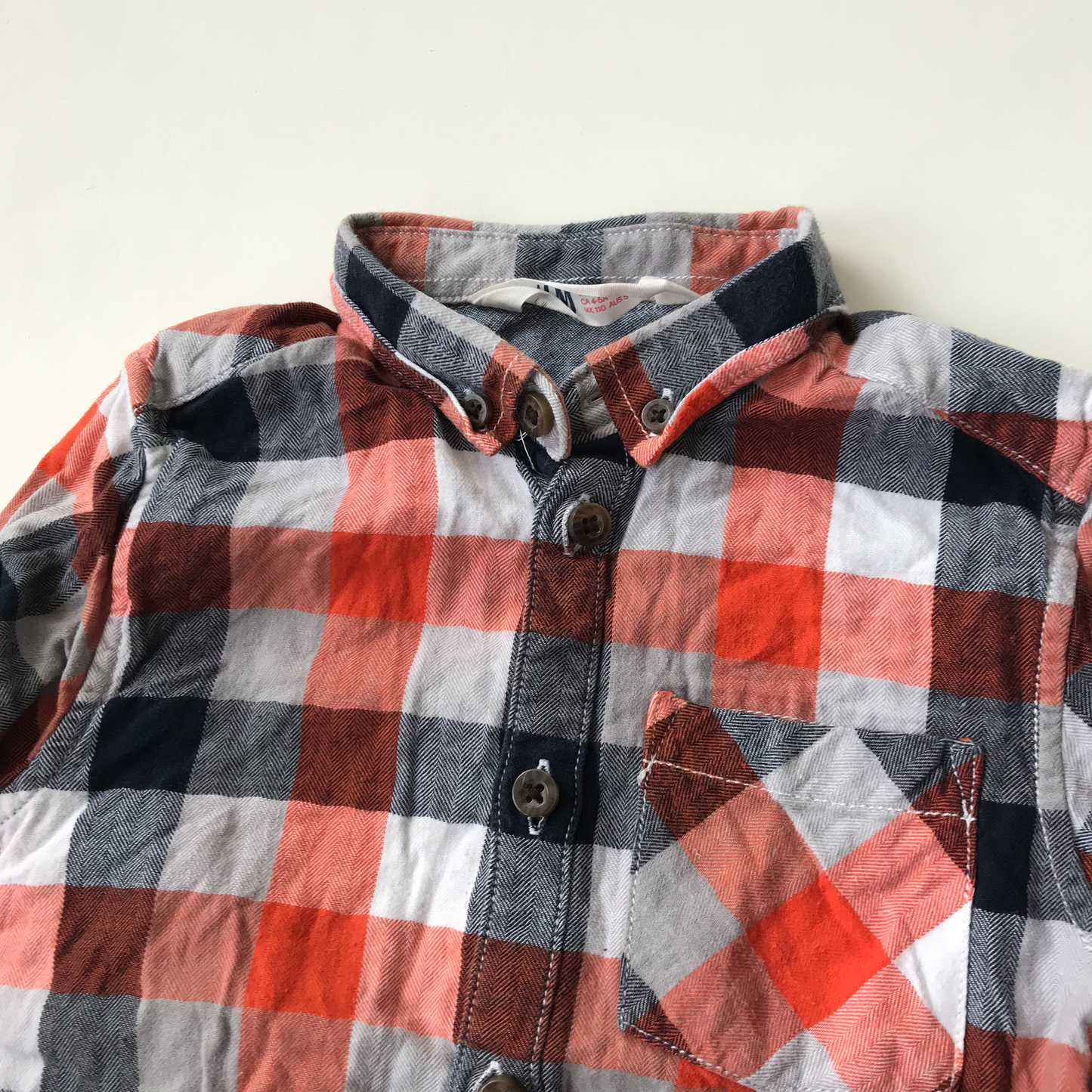 Shirt - Orange Red & Navy Check - Age 4