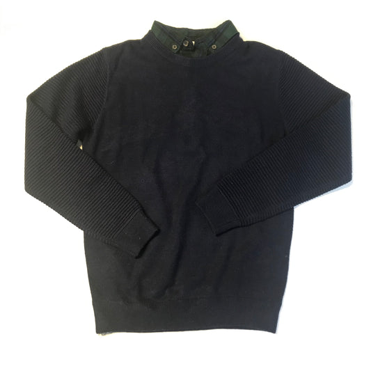 M&S Navy Jumper With Green Collar Age 10