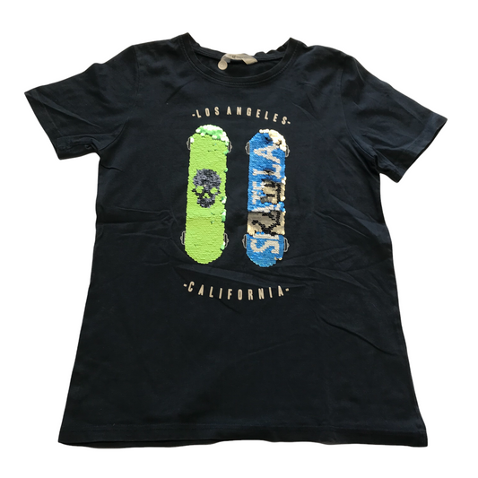 H&M Navy Flip Sequin Skater T-shirt Age 10