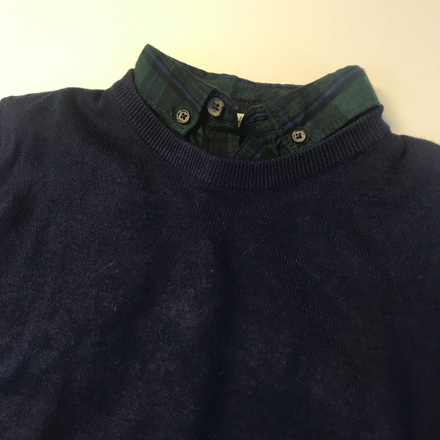 M&S Navy Jumper With Green Collar Age 10