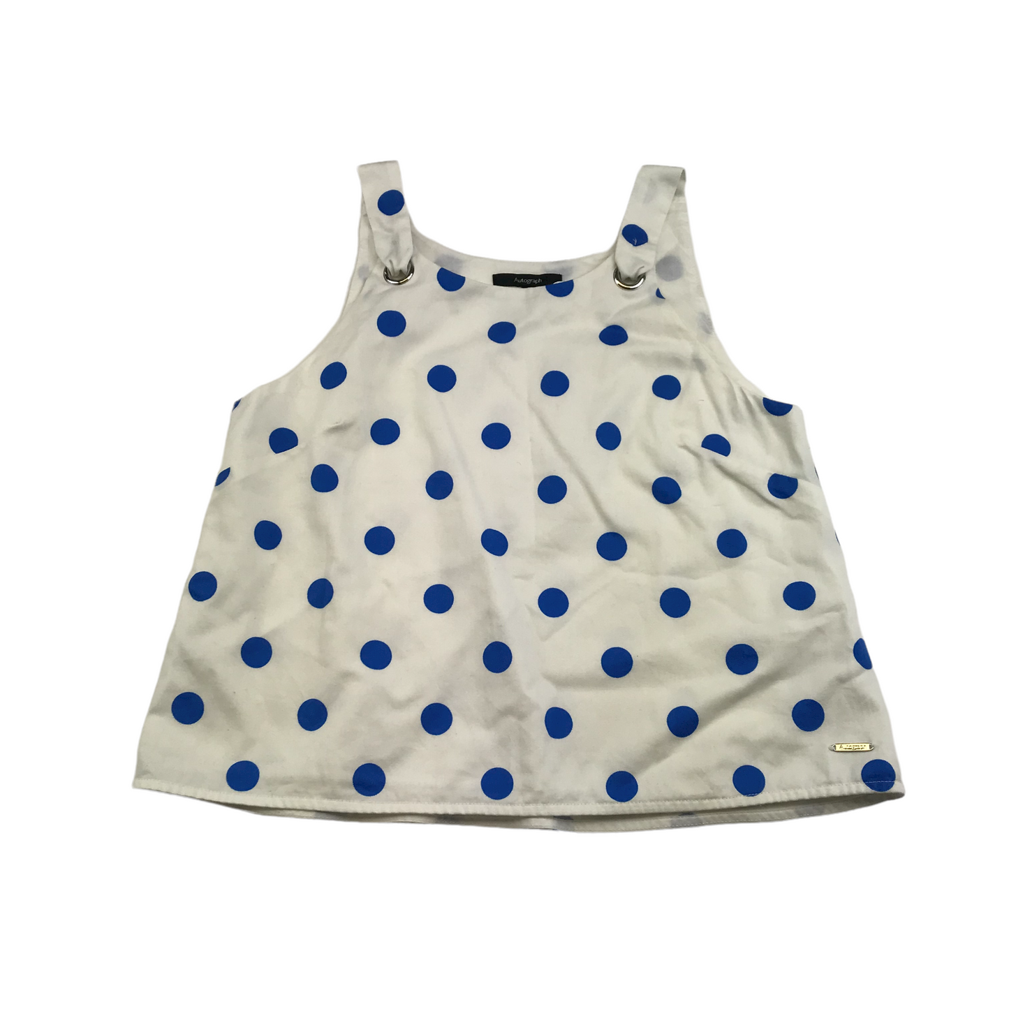 M&S White Blue Polka Dot Top Age 10