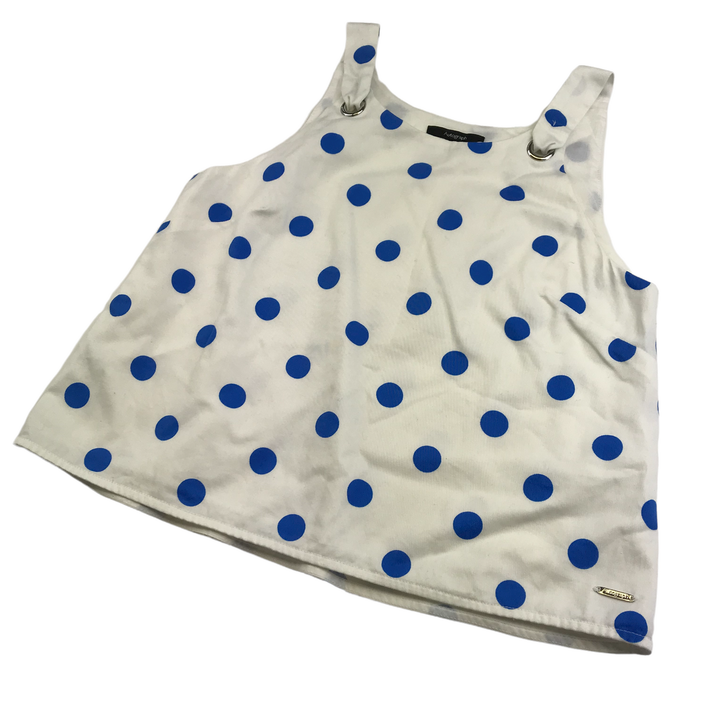 M&S White Blue Polka Dot Top Age 10