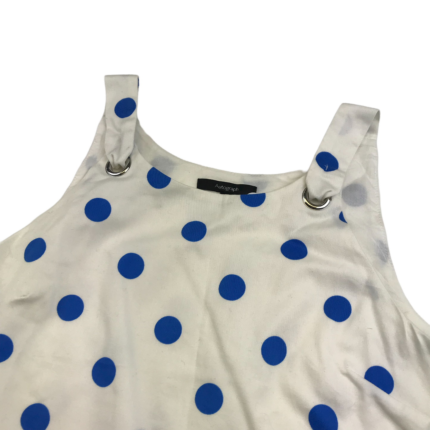 M&S White Blue Polka Dot Top Age 10