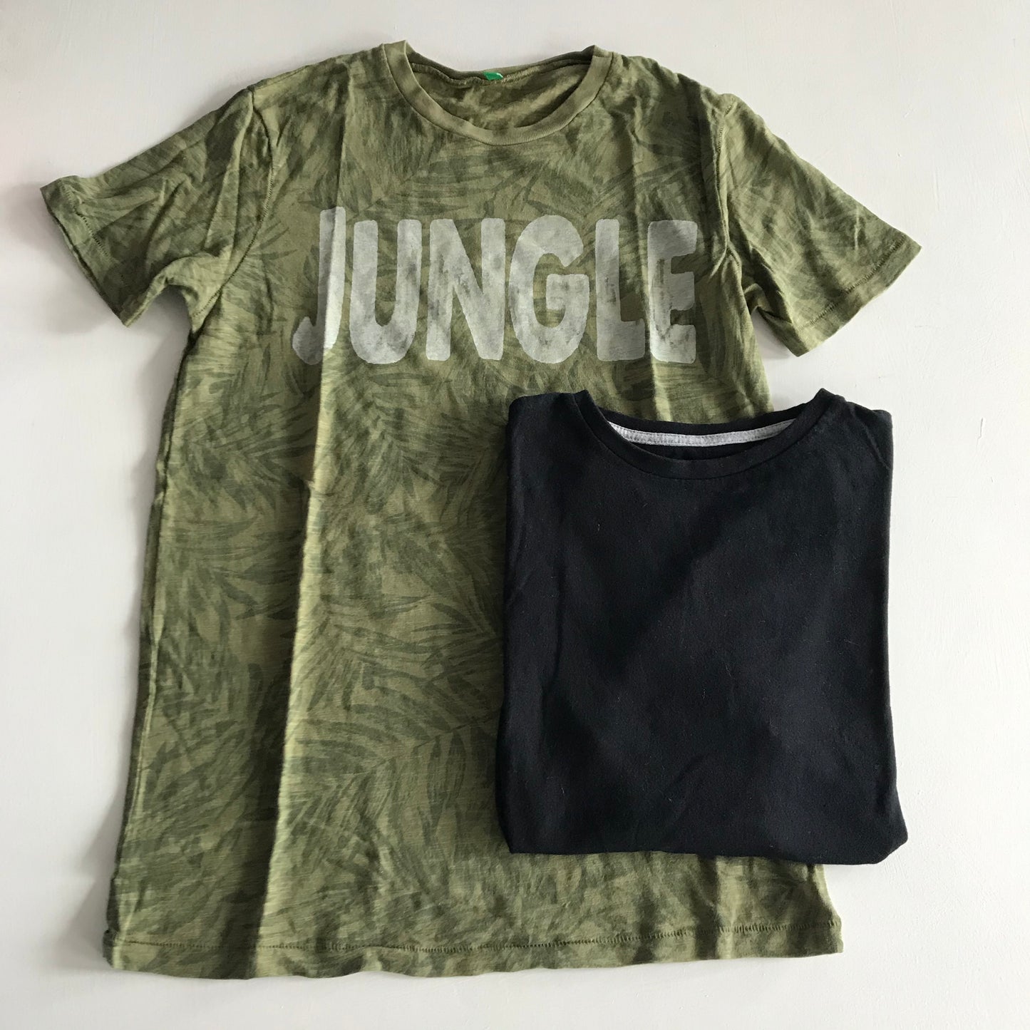Benneton Green Jungle and Primark Black T-Shirt Bundle Age 10