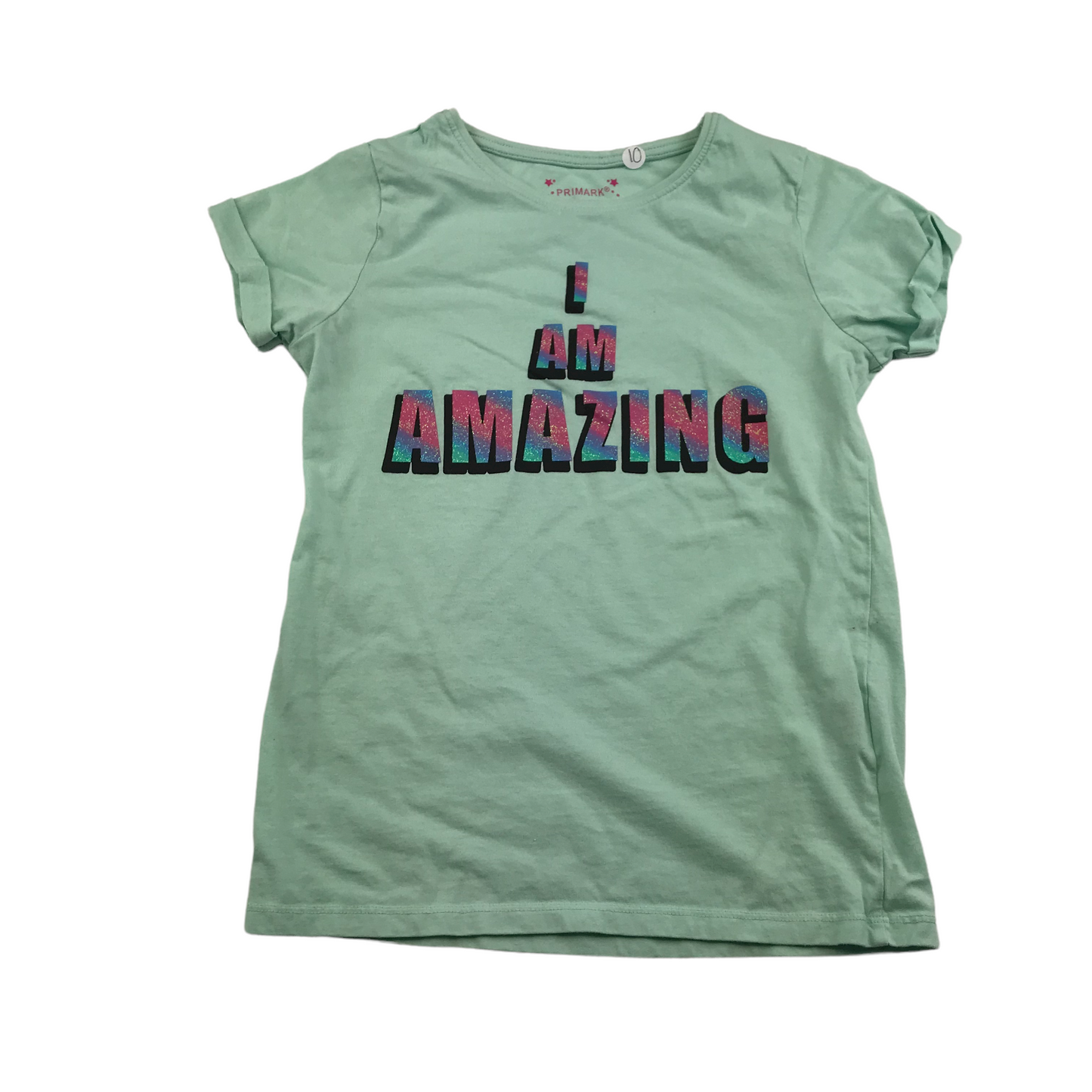 Primark Mint Green I am Amazing T-shirt Age 10