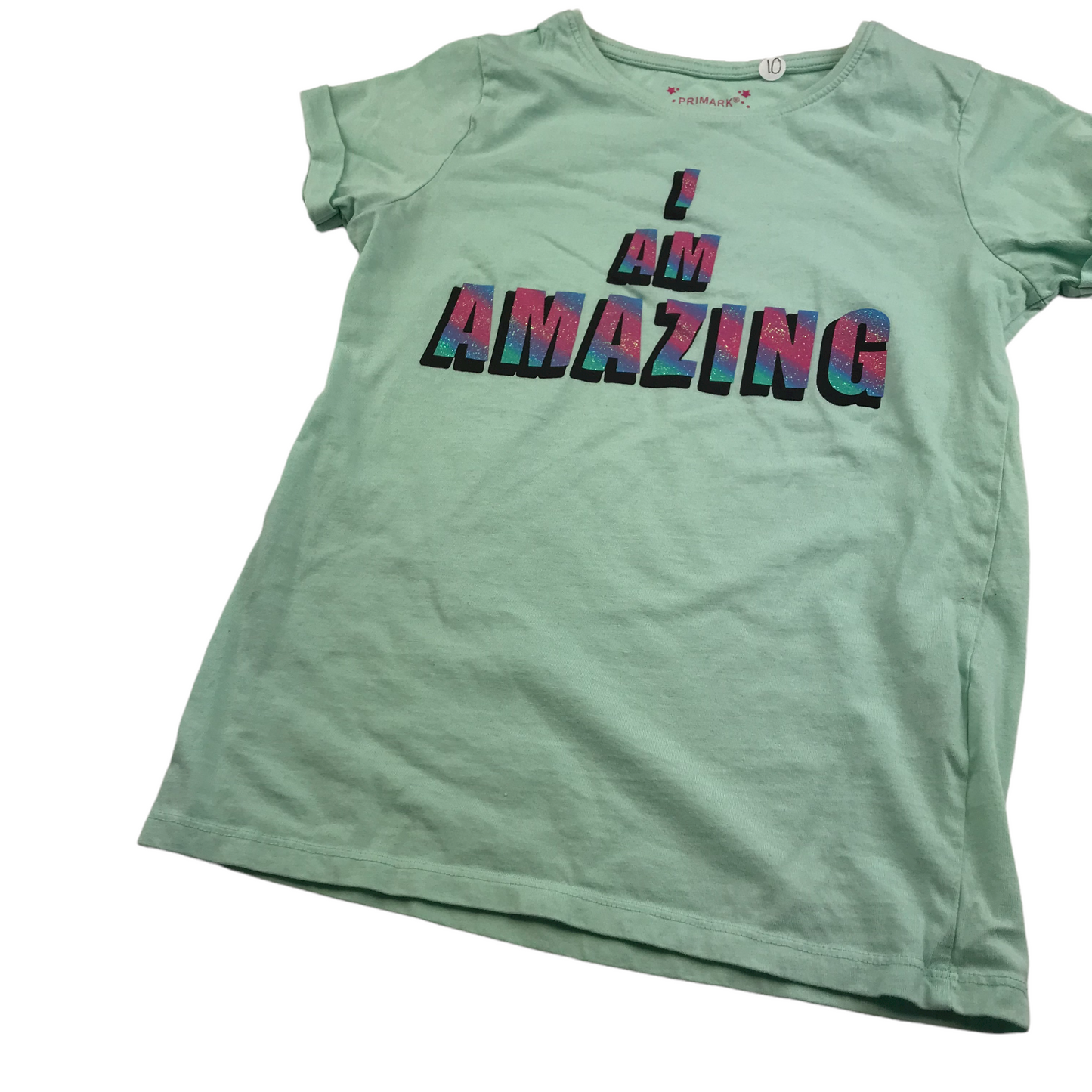 Primark Mint Green I am Amazing T-shirt Age 10