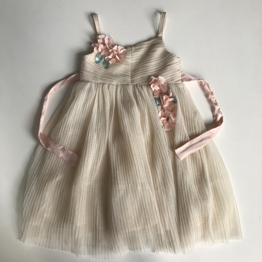 Dress - White & Floral Details - Age 5