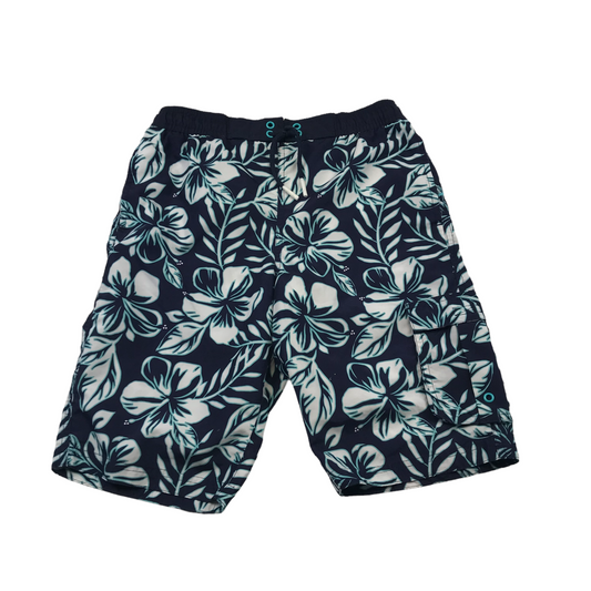 M&S Navy Blue and White Floral Swim Trunks Age 11