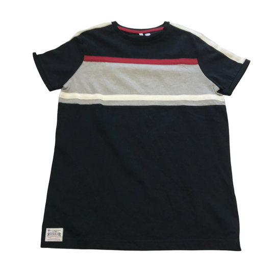 M&S Black Grey Stripe T-shirt Age 11