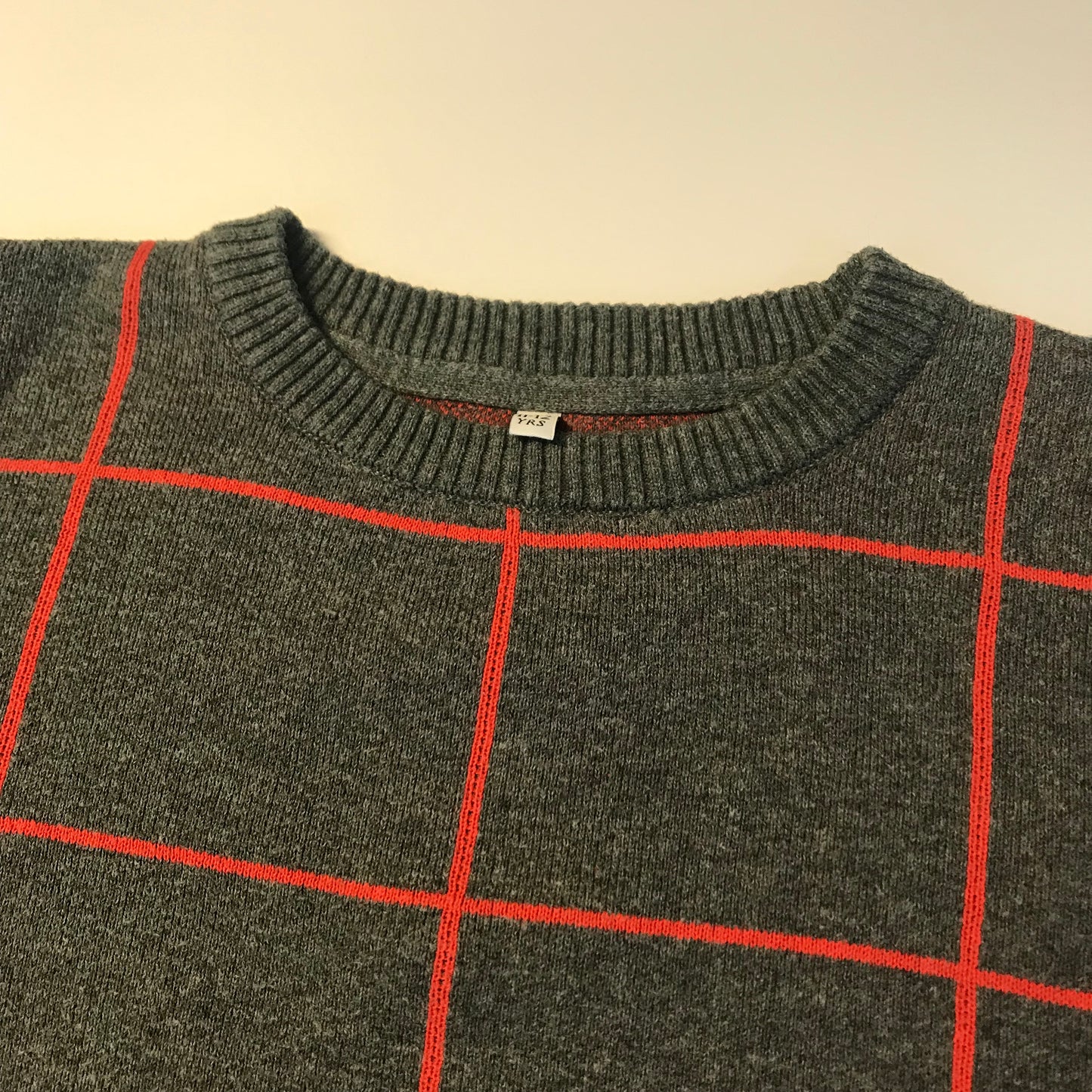 Grey and Orange Checked Jumper Age 11