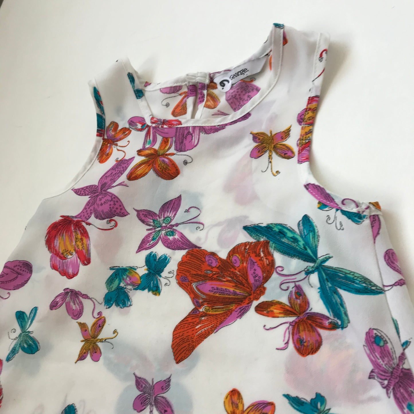 George White Sleeveless Butterfly Top Age 6